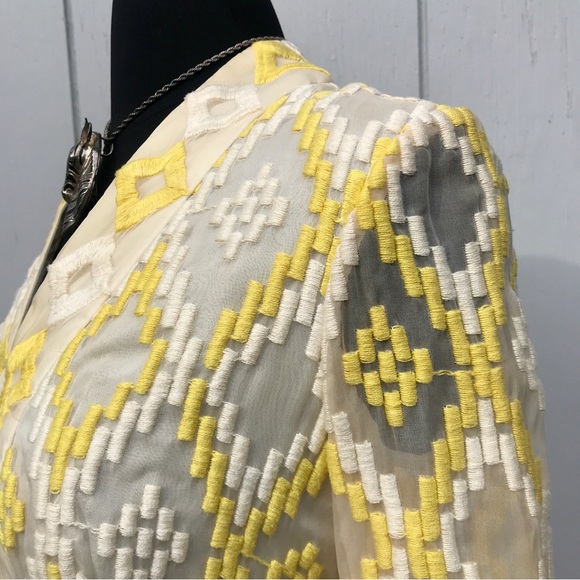 Vintage 60s Embroidered Jerry Marsch Yellow Chiffon Maxi Dress - Picture 8 of 15
